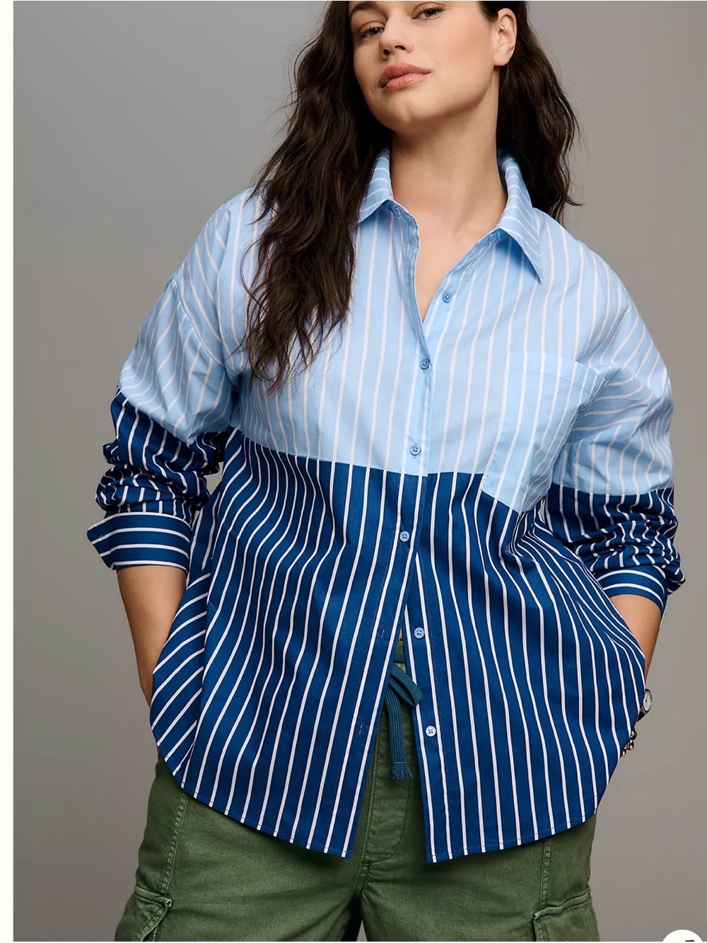English Factory Light Blue and Navy Striped Button-Down Shirt